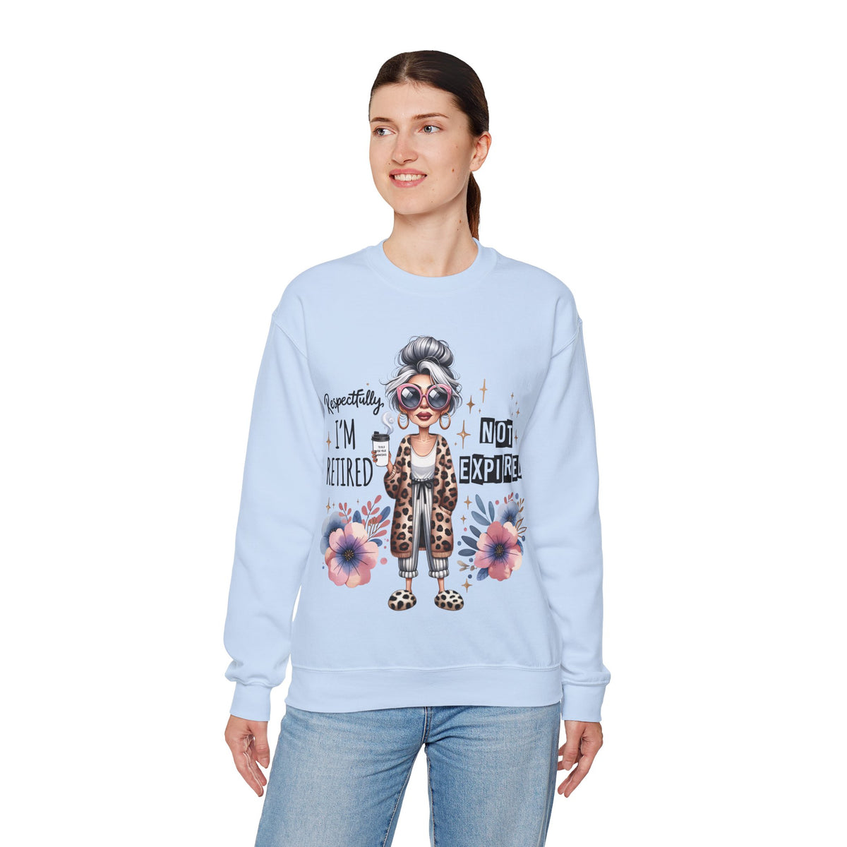 Retired Not Expired Crewneck Sweatshirt — Funny Retro Grandma Graphic
