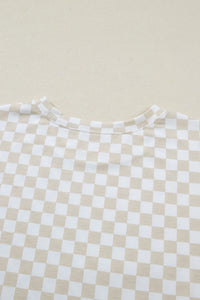 Khaki & White 2pc Checkered Print Half Sleeve Loungewear with Pockets