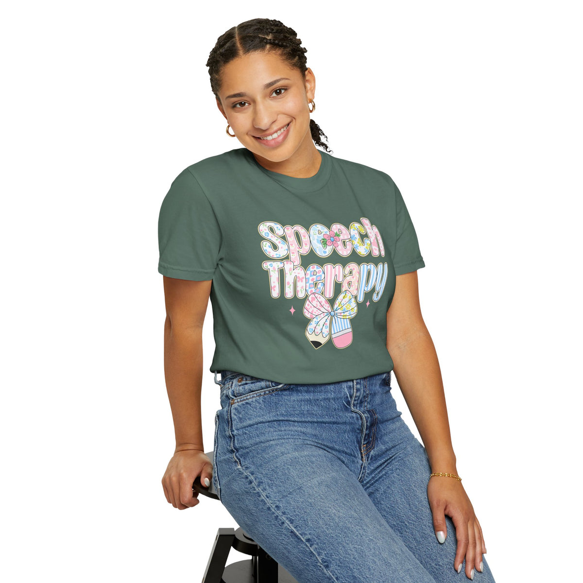 Speech Therapy - Pink Blue Coquette - Comfort Colors | Trendy Women's T-Shirt. Direct to Garment. Printed & Shipped in the USA. Unisex Sizes.
