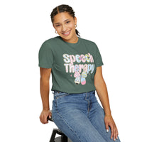 Speech Therapy - Pink Blue Coquette - Comfort Colors | Trendy Women's T-Shirt. Direct to Garment. Printed & Shipped in the USA. Unisex Sizes.