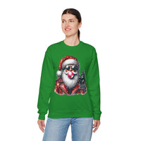 Biker Santa Leather Jacket Bubblegum – Gildan Heavy Blend | Trendy Women’s and Men's Soft Sweatshirt. Direct to Garment. Printed & Shipped in the USA. Unisex Sizes.