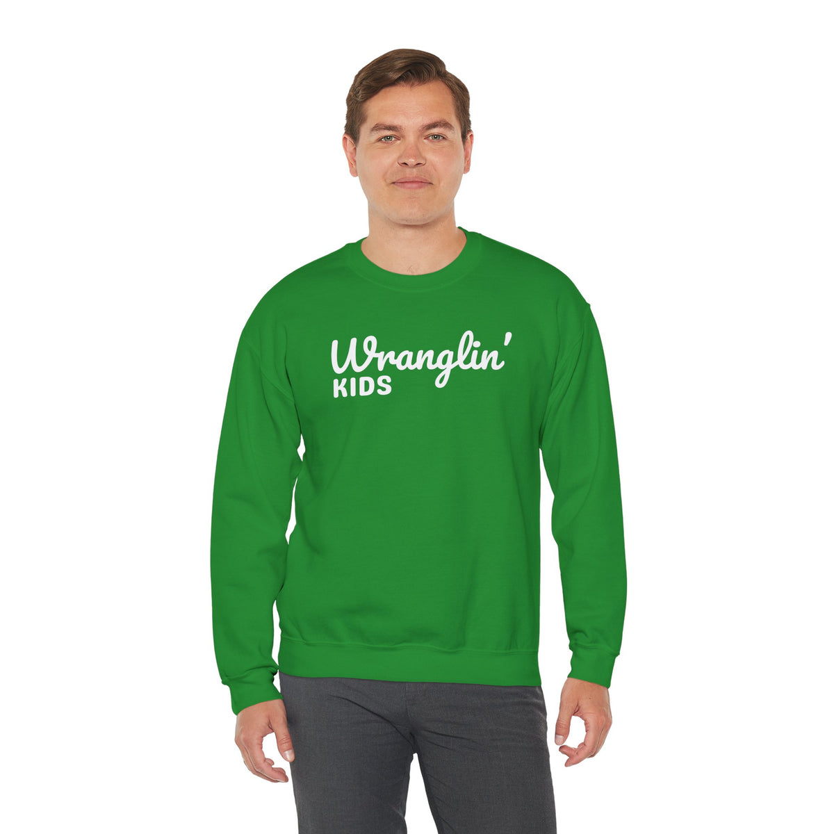 Wranglin' Kids Funny Mom Dad – Gildan Heavy Blend | Trendy Women’s and Men's Soft Sweatshirt. Direct to Garment. Printed & Shipped in the USA. Unisex Sizes.