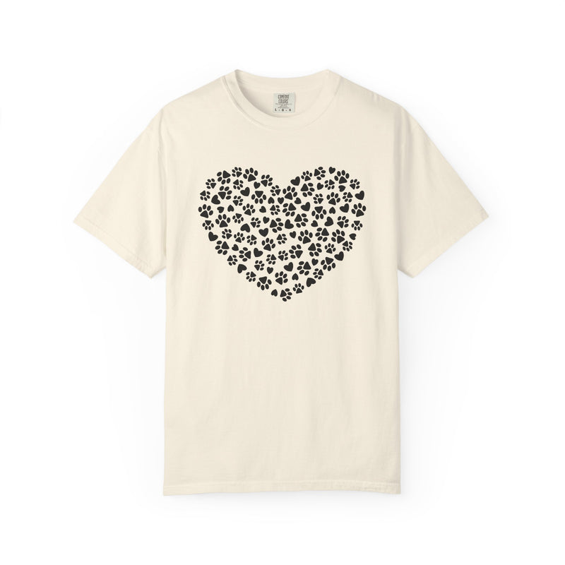Dog Paw Heart - Comfort Colors | Trendy Women's T-Shirt. Direct to Garment. Printed & Shipped in the USA. Unisex Sizes.