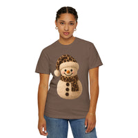 Cute Leopard Faux Knit Snowman Winter - Comfort Colors | Trendy Women's T-Shirt. Direct to Garment. Printed & Shipped in the USA. Unisex Sizes.