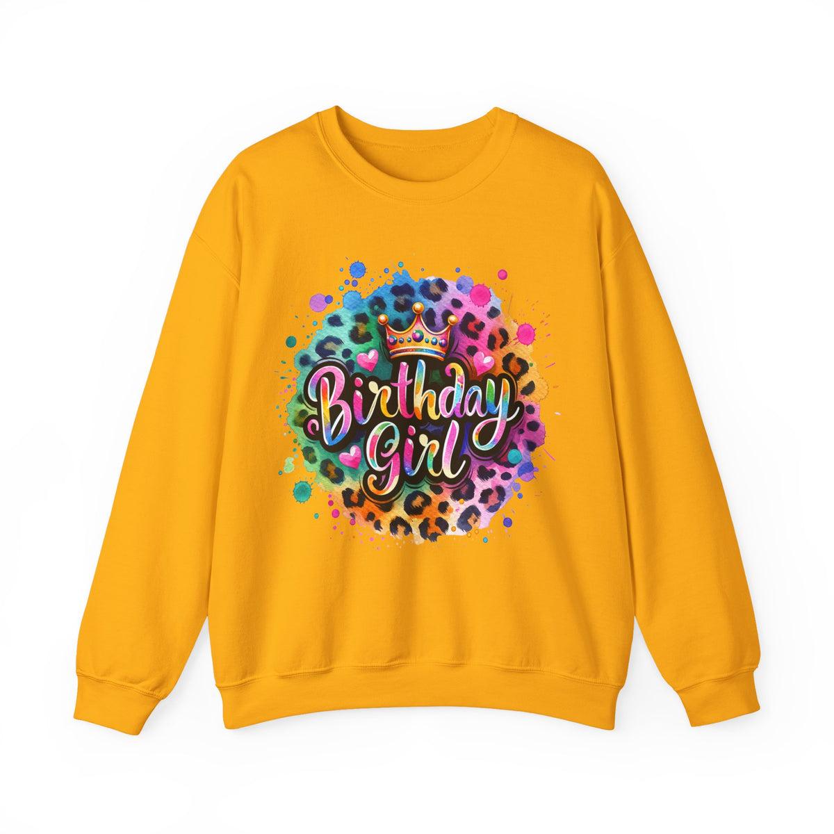 Birthday Girl, Neon Leopard – Gildan Heavy Blend | Trendy Women’s Soft Sweatshirt. Direct to Garment. Printed & Shipped in the USA. Unisex Sizes.