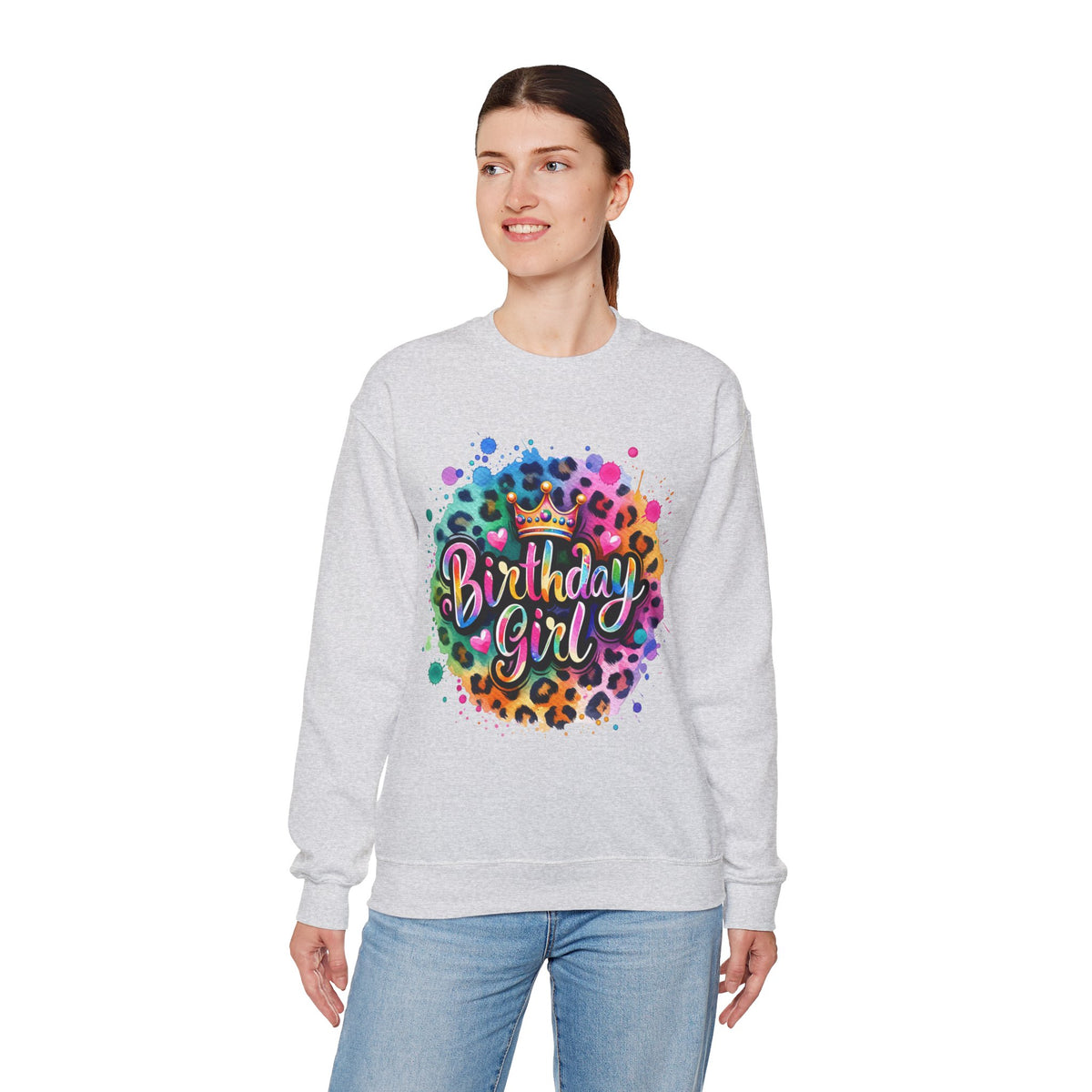 Birthday Girl, Neon Leopard – Gildan Heavy Blend | Trendy Women’s Soft Sweatshirt. Direct to Garment. Printed & Shipped in the USA. Unisex Sizes.