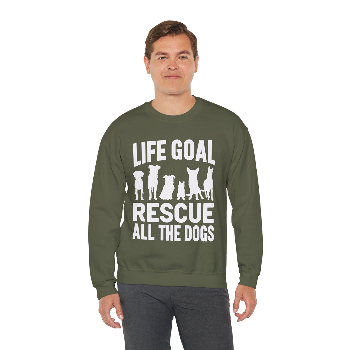 Life Goal Rescue All The Dogs – Gildan Heavy Blend | Trendy Men's and Women’s Soft Sweatshirt. Direct to Garment. Printed & Shipped in the USA. Unisex Sizes.