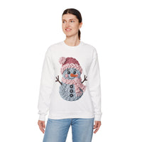 Cute Yarn Snowman - Pink Scarf Faux Yarn – Gildan Heavy Blend | Trendy Women’s Soft Sweatshirt. Direct to Garment. Printed & Shipped in the USA. Unisex Sizes.
