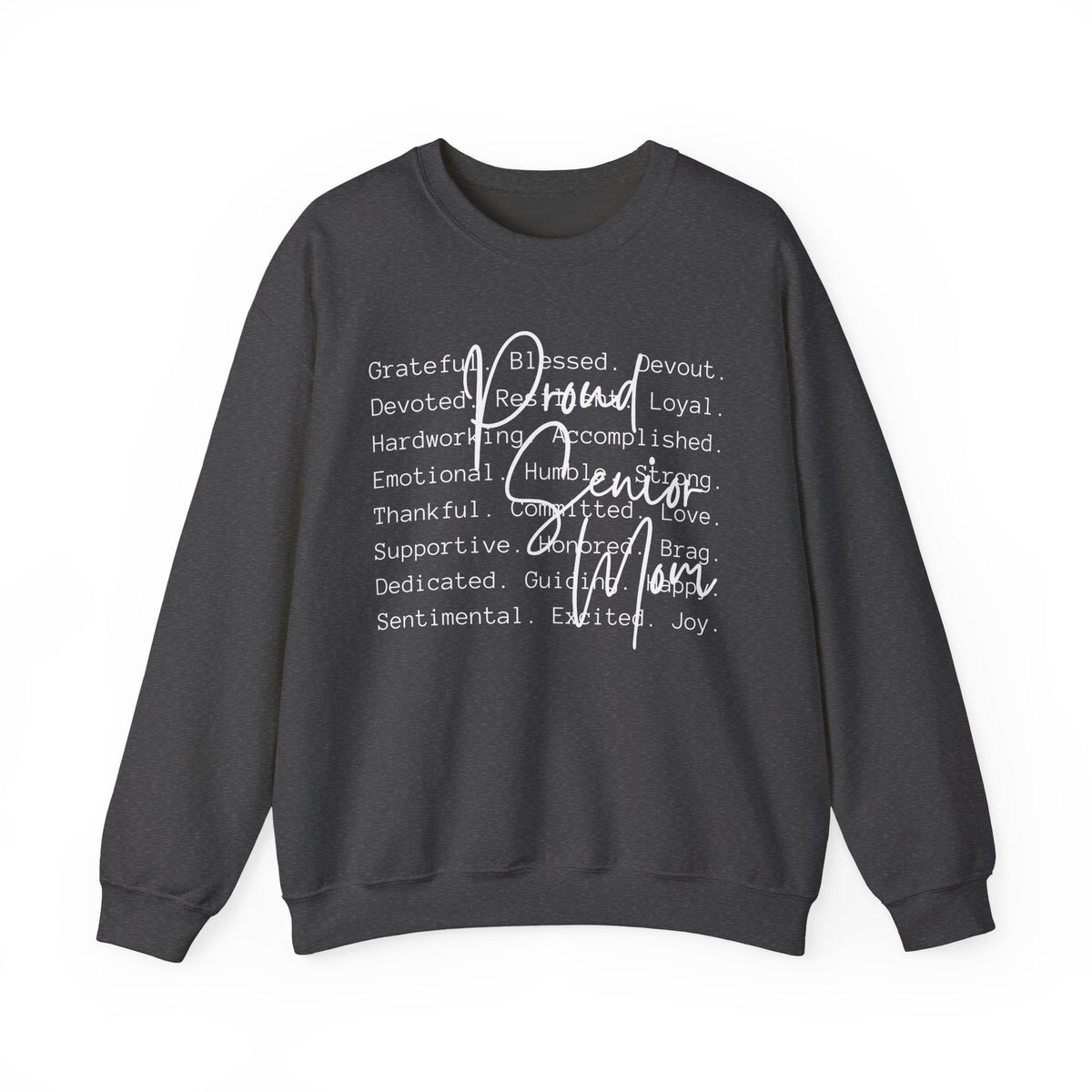 Proud Senior Mom, Description – Gildan Heavy Blend | Trendy Women’s Soft Sweatshirt. Direct to Garment. Printed & Shipped in the USA. Unisex Sizes.