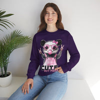 Cute But Feral, Possum in Pink Bibs – Gildan Heavy Blend | Trendy Women’s Soft Sweatshirt. Direct to Garment. Printed & Shipped in the USA. Unisex Sizes.