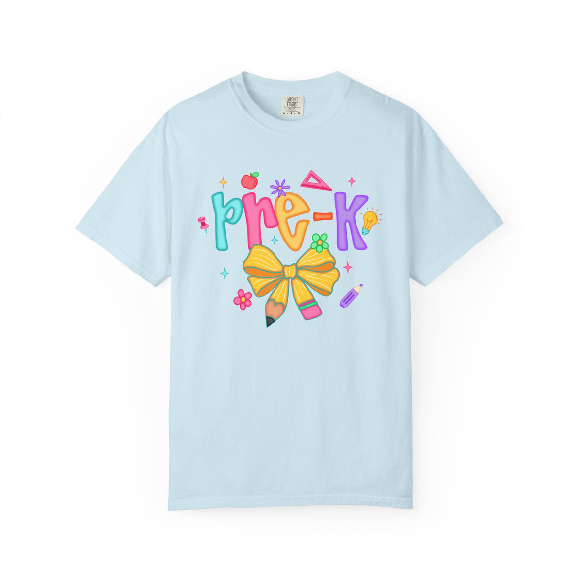 Coquette Pre-K Pencil Bow - Comfort Colors | Trendy Women's T-Shirt. Direct to Garment. Printed & Shipped in the USA. Unisex Sizes.