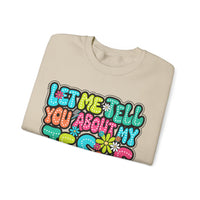 Let Me Tell You About My Jesus - Christian Colorful – Gildan Heavy Blend | Trendy Women’s Soft Sweatshirt. Direct to Garment. Printed & Shipped in the USA. Unisex Sizes.