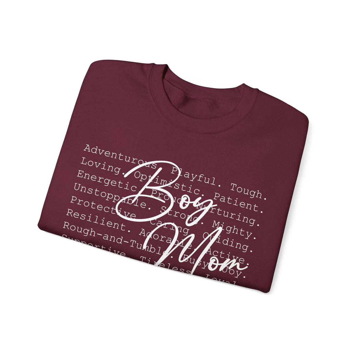 Boy Mom Typography – Gildan Heavy Blend | Trendy Women’s Soft Sweatshirt. Direct to Garment. Printed & Shipped in the USA. Unisex Sizes.