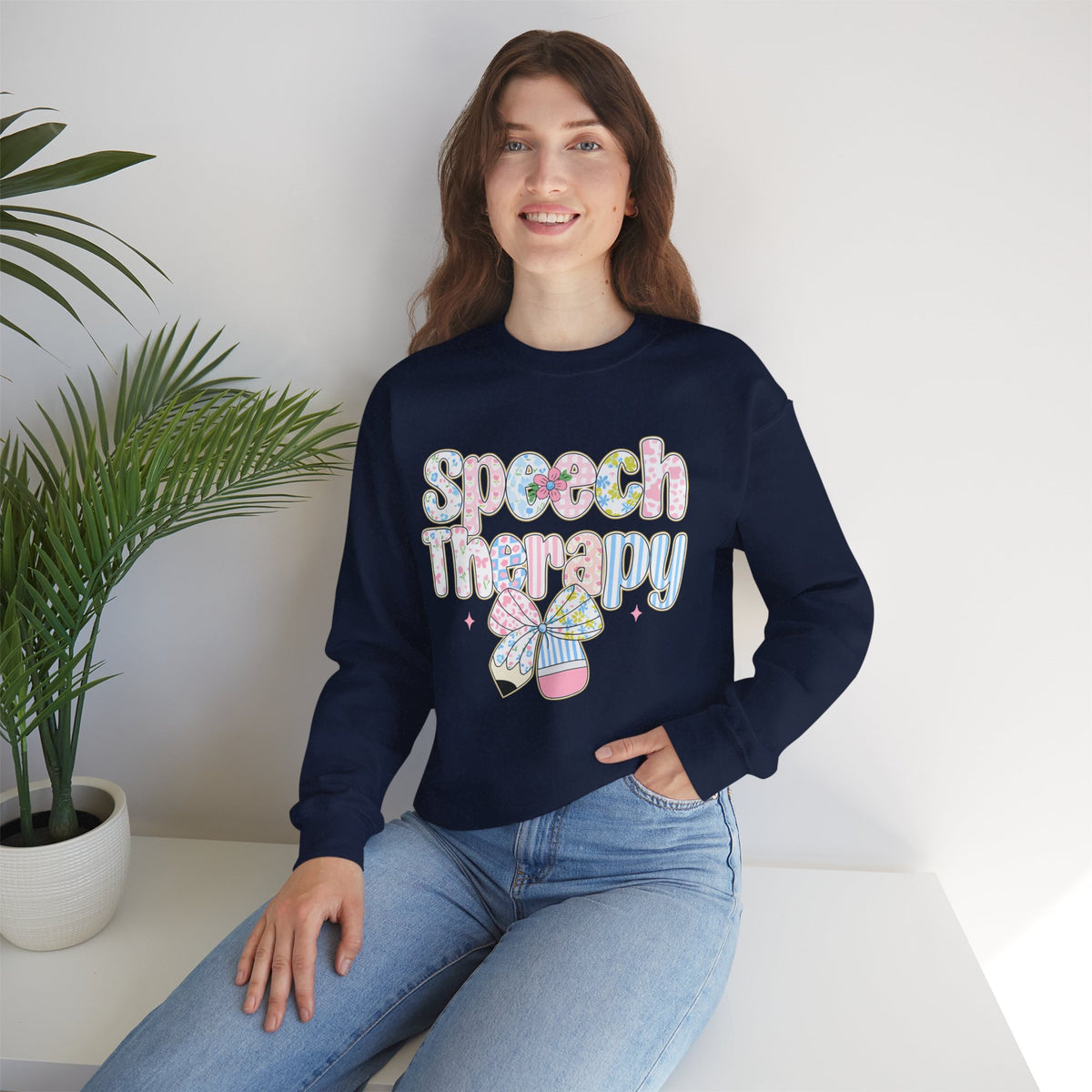 Speech Therapy - Pink Blue Coquette – Gildan Heavy Blend | Trendy Women’s Soft Sweatshirt. Direct to Garment. Printed & Shipped in the USA. Unisex Sizes.
