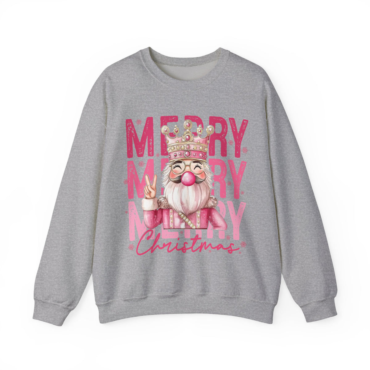 Merry Christmas - Cute Pink Bubblegum Nutcracker – Gildan Heavy Blend | Trendy Women’s Soft Sweatshirt. Direct to Garment. Printed & Shipped in the USA. Unisex Sizes.