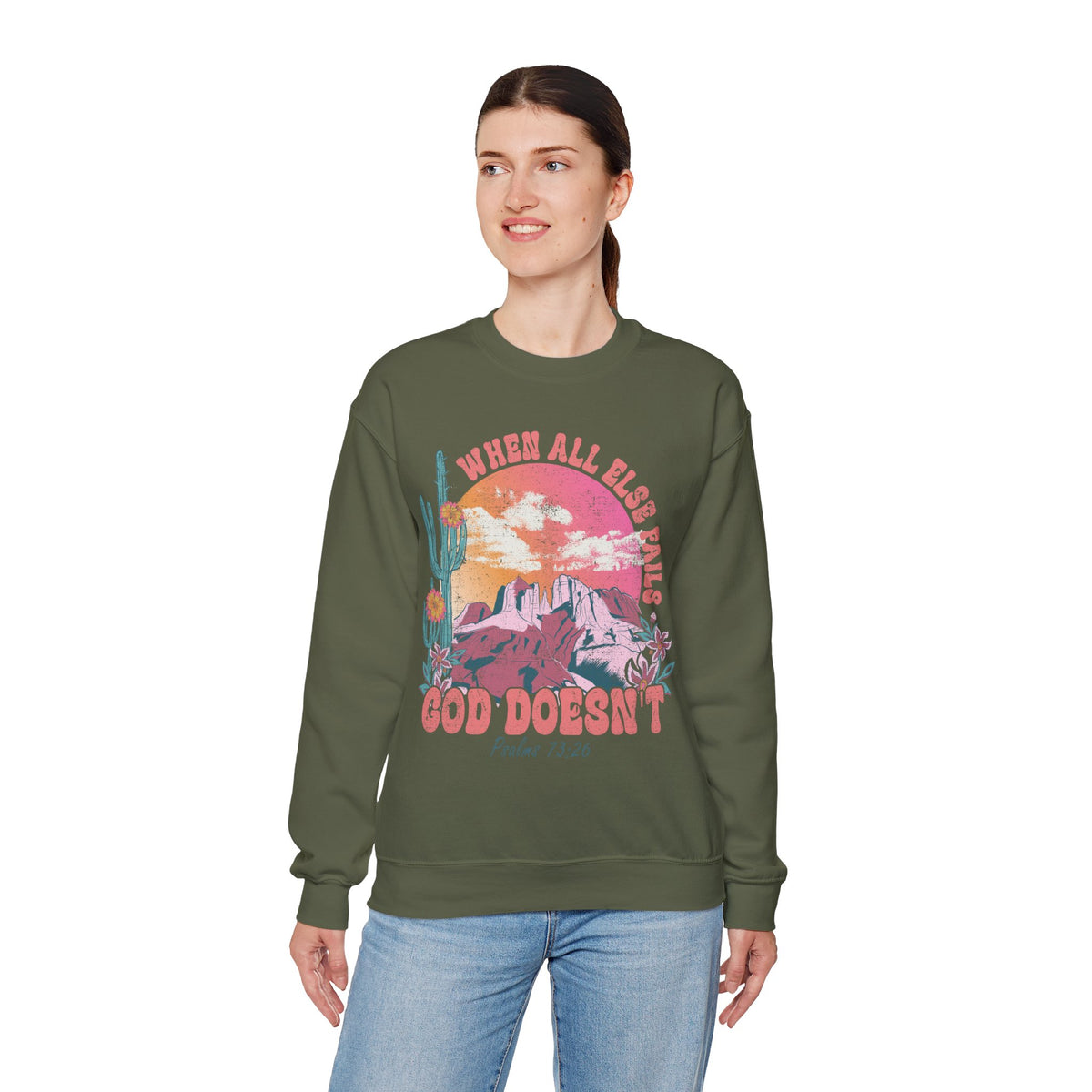 When All Else Fails, God Doesn't, Vintage – Gildan Heavy Blend | Trendy Women’s Soft Sweatshirt. Direct to Garment. Printed & Shipped in the USA. Unisex Sizes.