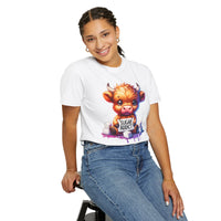 Sugar Addict Highland Cow - Comfort Colors | Trendy Women's T-Shirt. Direct to Garment. Printed & Shipped in the USA. Unisex Sizes.