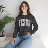 Jesus faux Patchwork – Gildan Heavy Blend | Trendy Women’s Soft Sweatshirt. Direct to Garment. Printed & Shipped in the USA. Unisex Sizes.