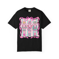 Coquette Pastel Christmas Nutcracker Trio Pink and Green - Comfort Colors | Trendy Women's T-Shirt. Direct to Garment. Printed & Shipped in the USA. Unisex Sizes.