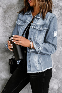 Ella Blue Jean Jacket, Distressed w/Raw Hem