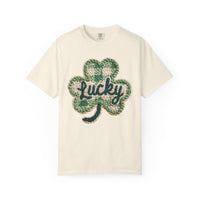 Lucky Shamrock Faux Knit - Comfort Colors | Trendy Men's and Women's T-Shirt. Direct to Garment. Printed & Shipped in the USA. Unisex Sizes.