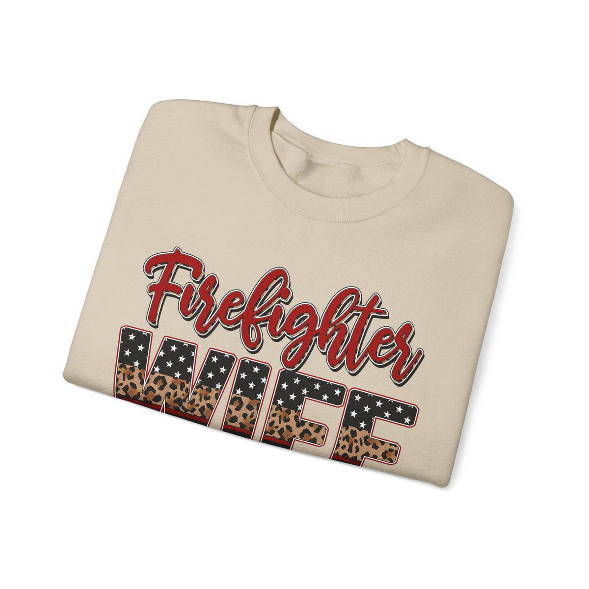 Firefighter Wife Patriotic Flag Lettering for Firefighter Spouse – Gildan Heavy Blend | Trendy Women’s Soft Sweatshirt. Direct to Garment. Printed & Shipped in the USA. Unisex Sizes.