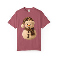 Cute Leopard Faux Knit Snowman Winter - Comfort Colors | Trendy Women's T-Shirt. Direct to Garment. Printed & Shipped in the USA. Unisex Sizes.