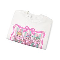 Coquette Pastel Christmas Nutcracker Trio Pink and Green – Gildan Heavy Blend | Trendy Women’s Soft Sweatshirt. Direct to Garment. Printed & Shipped in the USA. Unisex Sizes.