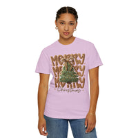 Merry Merry Merry Christmas, Faux Latch Hook Yarn - Comfort Colors | Trendy Women's T-Shirt. Direct to Garment. Printed & Shipped in the USA. Unisex Sizes.