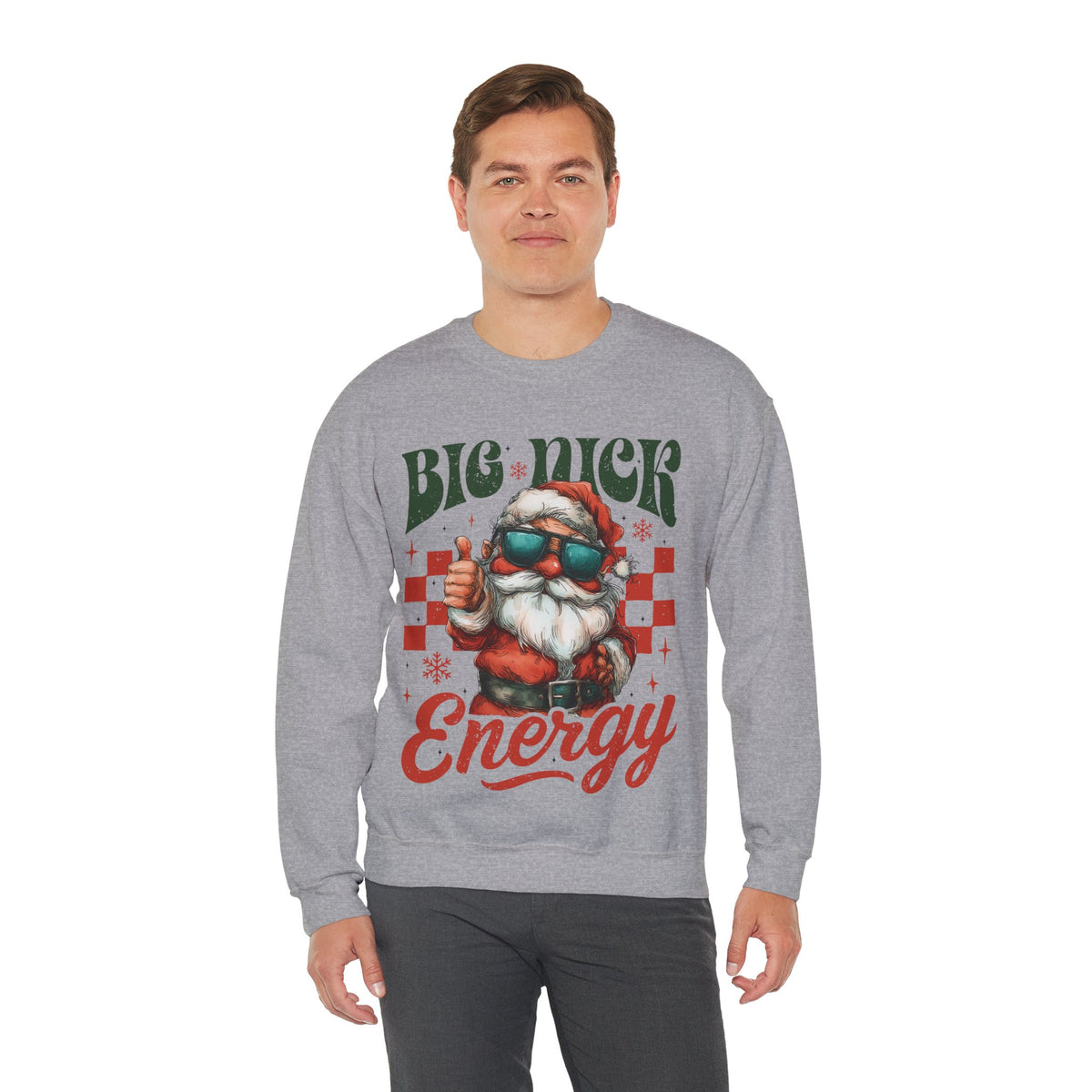 Big Nick Energy - Retro Santa Thumbs Up – Gildan Heavy Blend | Trendy Men's and Women’s Soft Sweatshirt. Direct to Garment. Printed & Shipped in the USA. Unisex Sizes.