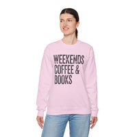 Weekends, Coffee & Books, Vintage – Gildan Heavy Blend | Trendy Women’s and Men's Soft Sweatshirt. Direct to Garment. Printed & Shipped in the USA. Unisex Sizes.