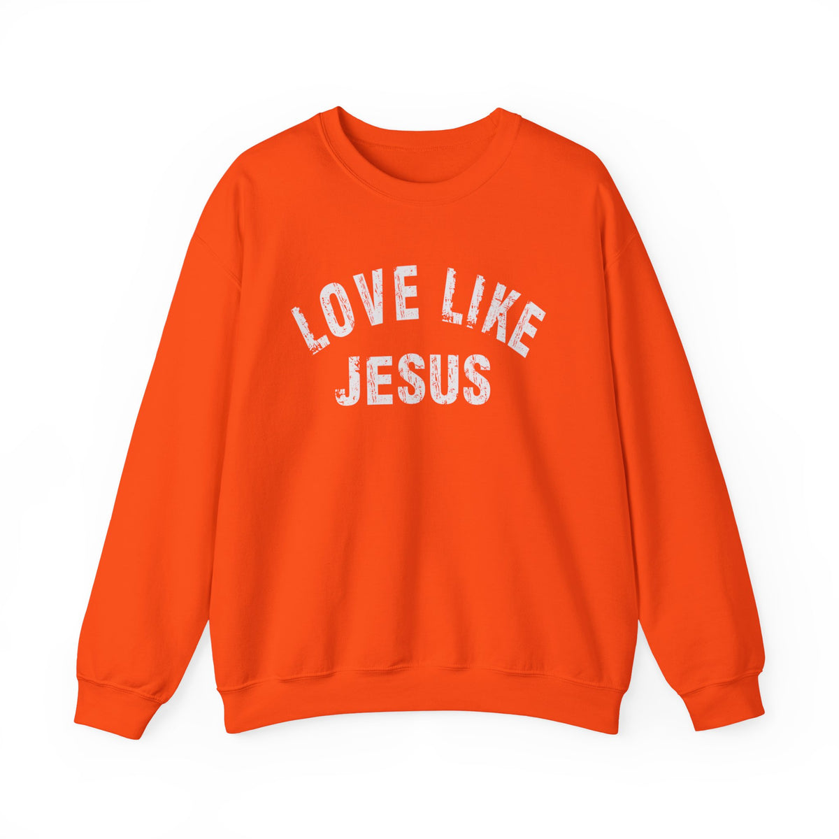 Love Like Jesus - Distressed – Gildan Heavy Blend | Trendy Men's and Women’s Soft Sweatshirt. Direct to Garment. Printed & Shipped in the USA. Unisex Sizes.