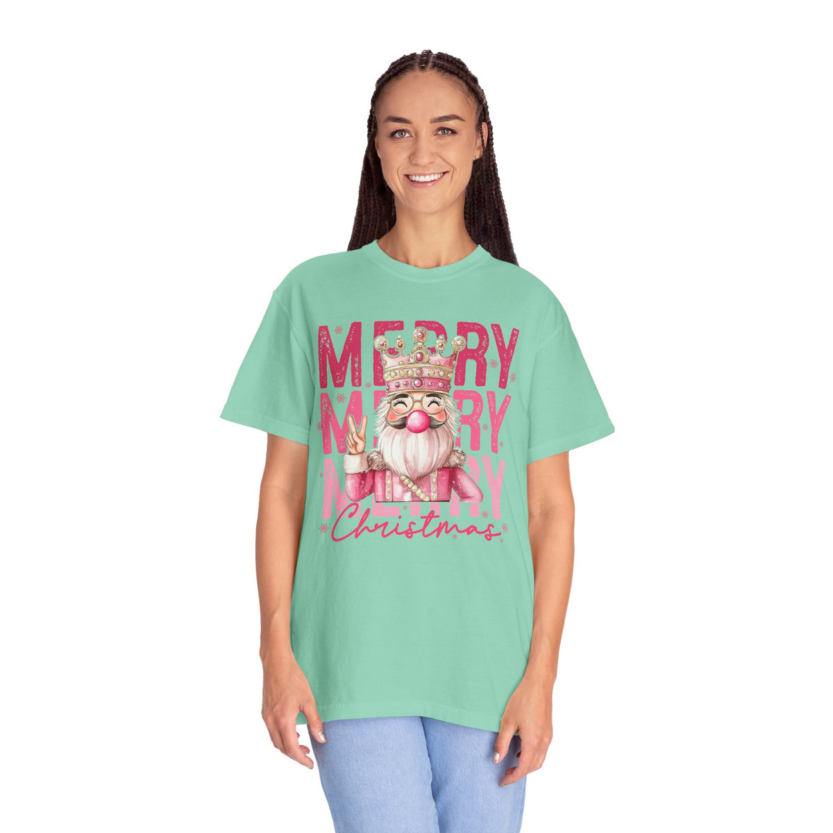 Merry Christmas — Cute Pink Bubblegum Nutcracker  - Comfort Colors | Trendy Women's T-Shirt. Direct to Garment. Printed & Shipped in the USA. Unisex Sizes.