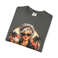 Too Old To Care, Fashionista Grandma - Comfort Colors | Trendy Women's T-Shirt. Direct to Garment. Printed & Shipped in the USA. Unisex Sizes.