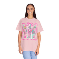 Coquette Pastel Christmas Nutcracker Trio Pink and Green - Comfort Colors | Trendy Women's T-Shirt. Direct to Garment. Printed & Shipped in the USA. Unisex Sizes.