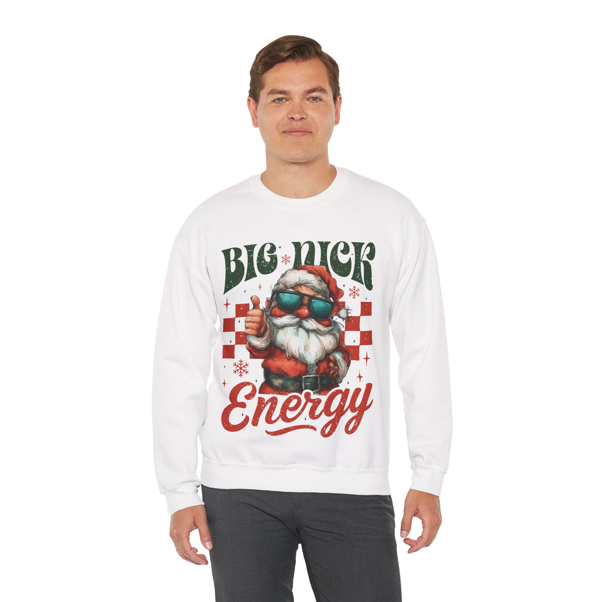 Big Nick Energy - Retro Santa Thumbs Up – Gildan Heavy Blend | Trendy Men's and Women’s Soft Sweatshirt. Direct to Garment. Printed & Shipped in the USA. Unisex Sizes.