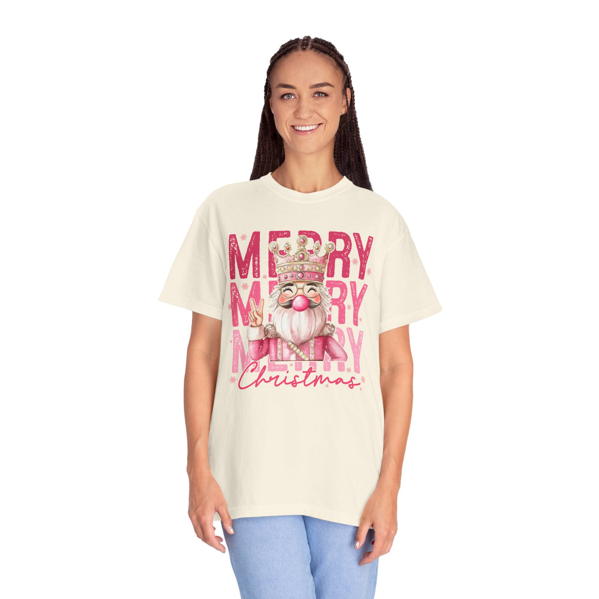 Merry Christmas — Cute Pink Bubblegum Nutcracker  - Comfort Colors | Trendy Women's T-Shirt. Direct to Garment. Printed & Shipped in the USA. Unisex Sizes.