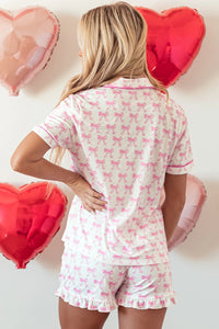 Millie Pink and White Bow Ruffled Shorts 2pc Pajama Set
