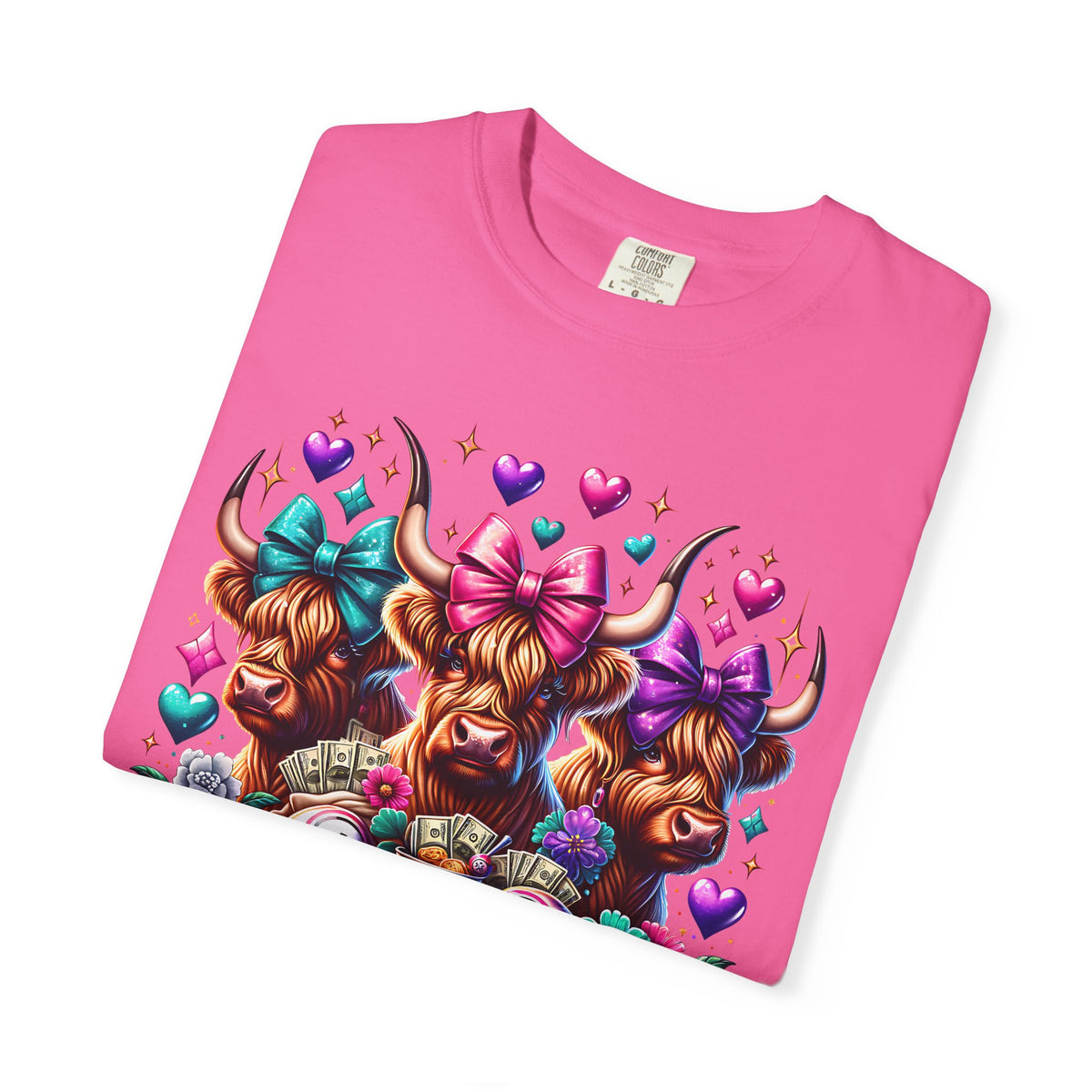 Cute Highland Cows Bingo Squad - Comfort Colors | Trendy Women's T-Shirt. Direct to Garment. Printed & Shipped in the USA. Unisex Sizes.