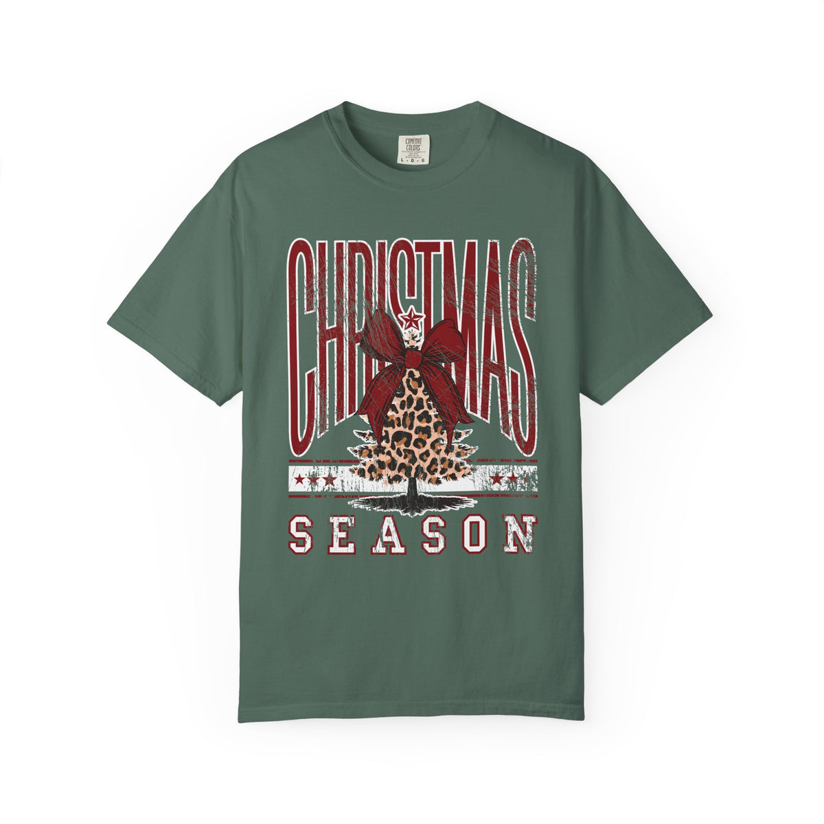 Christmas Season Leopard Tree  - Comfort Colors | Trendy Women's T-Shirt. Direct to Garment. Printed & Shipped in the USA. Unisex Sizes.