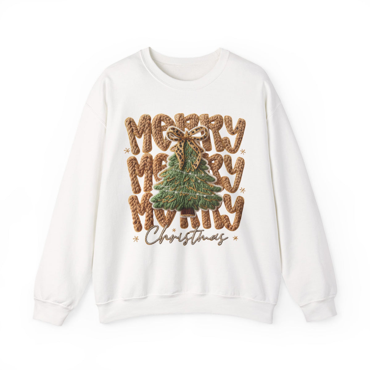 Merry Merry Merry Christmas, Faux Latch Hook Yarn – Gildan Heavy Blend | Trendy Women’s Soft Sweatshirt. Direct to Garment. Printed & Shipped in the USA. Unisex Sizes.