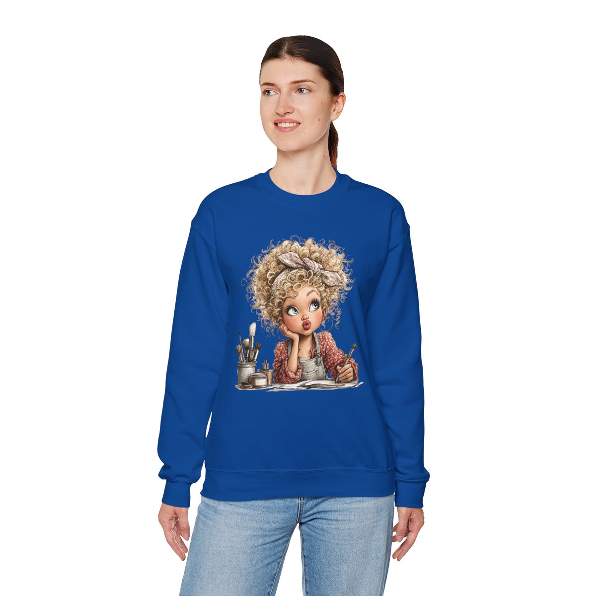 Cute Artist Curly Girl – Gildan Heavy Blend | Trendy Women’s Soft Sweatshirt. Direct to Garment. Printed & Shipped in the USA. Unisex Sizes.