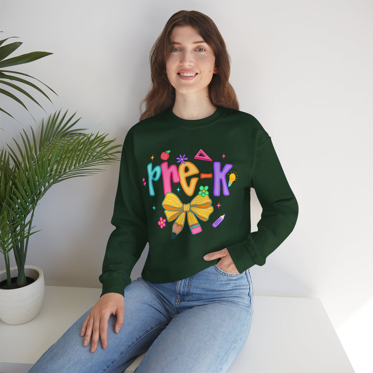 Coquette Pre-K Pencil Bow – Gildan Heavy Blend | Trendy Women’s Soft Sweatshirt. Direct to Garment. Printed & Shipped in the USA. Unisex Sizes.