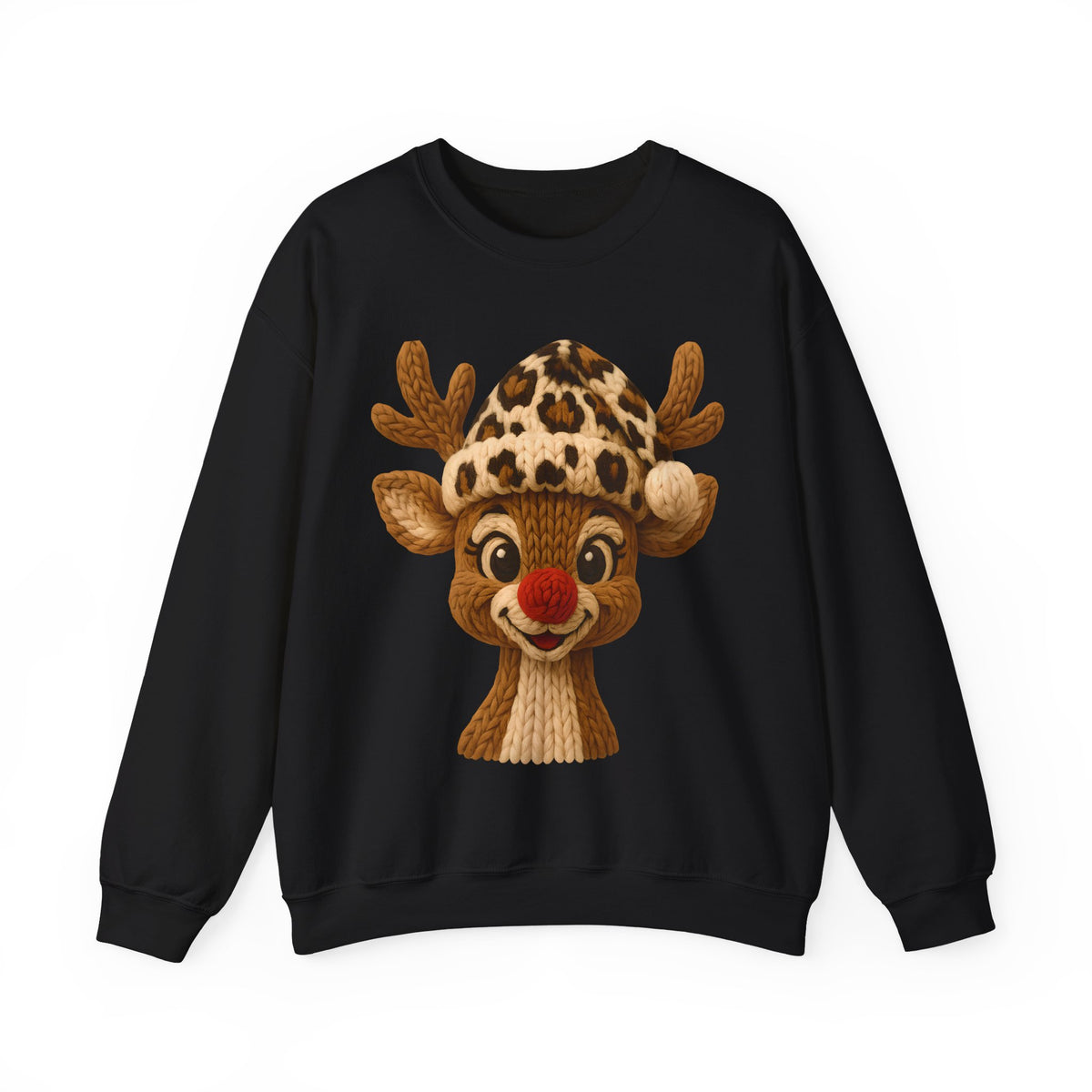 Rudolph Reindeer Leopard Santa Hat Christmas – Gildan Heavy Blend | Trendy Women’s Soft Sweatshirt. Direct to Garment. Printed & Shipped in the USA. Unisex Sizes.