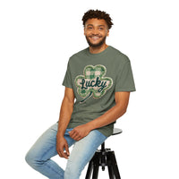 Lucky Shamrock Faux Knit - Comfort Colors | Trendy Men's and Women's T-Shirt. Direct to Garment. Printed & Shipped in the USA. Unisex Sizes.