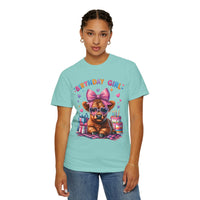 Birthday Girl, Highland Cow - Comfort Colors | Trendy Women's T-Shirt. Direct to Garment. Printed & Shipped in the USA. Unisex Sizes.