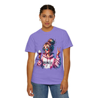 Dramatic Girl With Wine Messy Bun Peace Sign  - Comfort Colors | Trendy Women's T-Shirt. Direct to Garment. Printed & Shipped in the USA. Unisex Sizes.