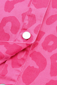 Vibrant Pink Leopard Print Lightweight Jean Jacket with Raw Hem