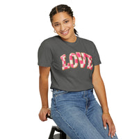Faux Crochet Checkered LOVE - Comfort Colors | Trendy Women's T-Shirt. Direct to Garment. Printed & Shipped in the USA. Unisex Sizes.