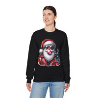 Biker Santa Leather Jacket Bubblegum – Gildan Heavy Blend | Trendy Women’s and Men's Soft Sweatshirt. Direct to Garment. Printed & Shipped in the USA. Unisex Sizes.